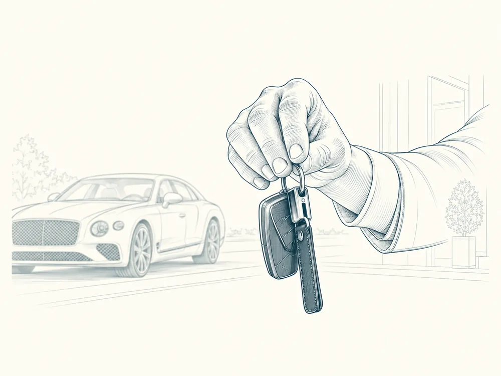 Car keys handed over in front of a luxury car